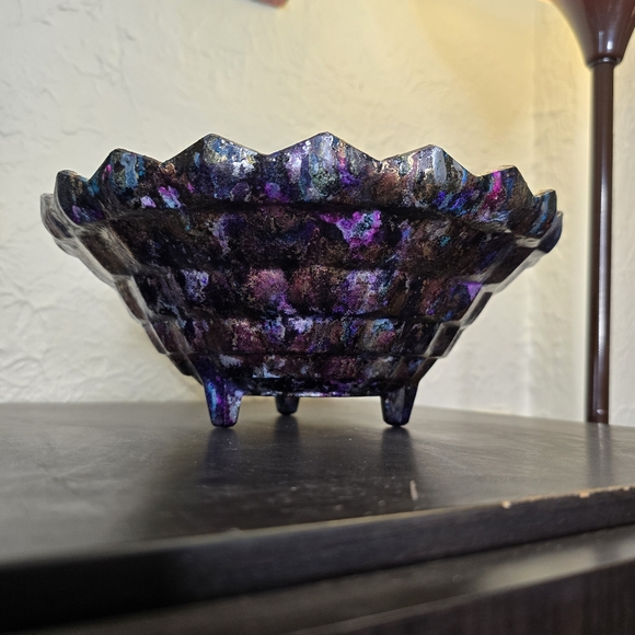 HANDCRAFTED Upcycled Glass Abstract Dish HANDPAINTED Tabletop Art Decor Bowl - Picture 17 of 17